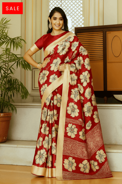 Banarasi Kanjivaram Silk Saree – Crimson Gold Elegance
