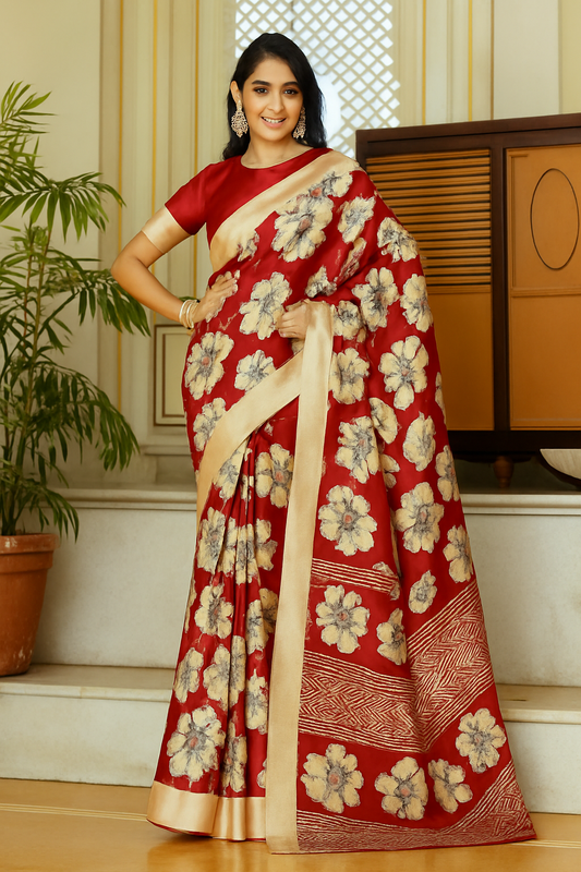 Banarasi Kanjivaram Silk Saree – Crimson Gold Elegance
